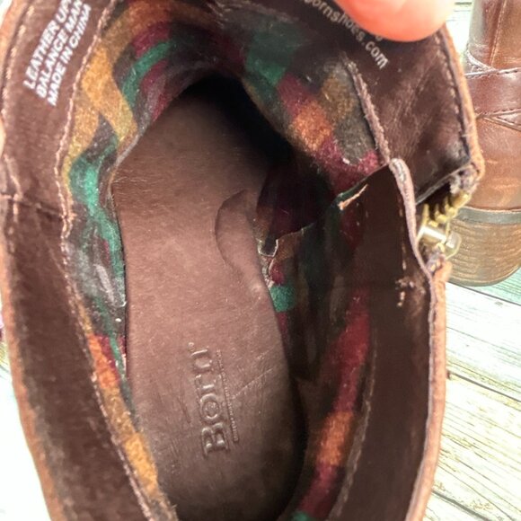 Born Harness Boot Size 8.5M Brown Leather Ankle Block Heel Zip Round Toe Moto - Picture 4 of 12